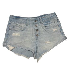 High Waisted Button Up Light Wash Jean Shorts